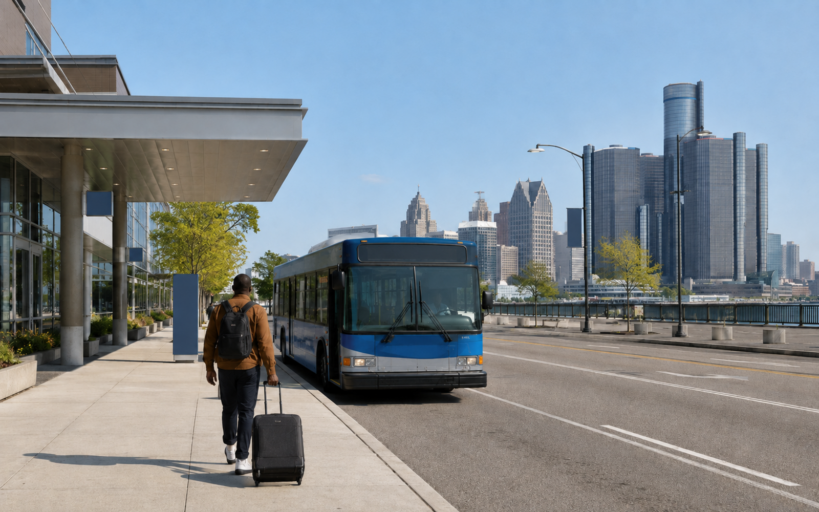 Editorial destination artwork for travel from DTW to Downtown Detroit.
